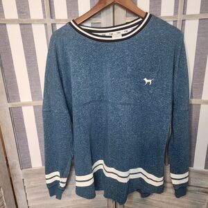 PINK Victoria's Secret Blue Crewneck Sweater with Striped Details